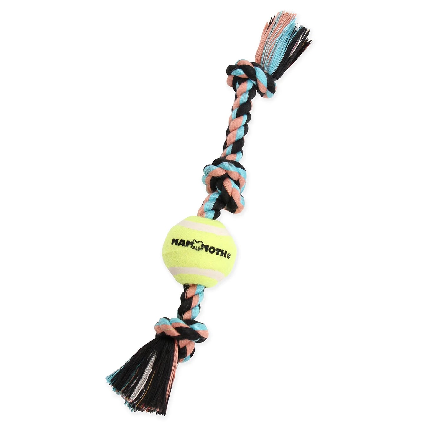Flossy Chews Cottonblend 3 Knot Tug Rope Dog Toy with 3” Tennis Ball, Medium 20", Assorted Colors