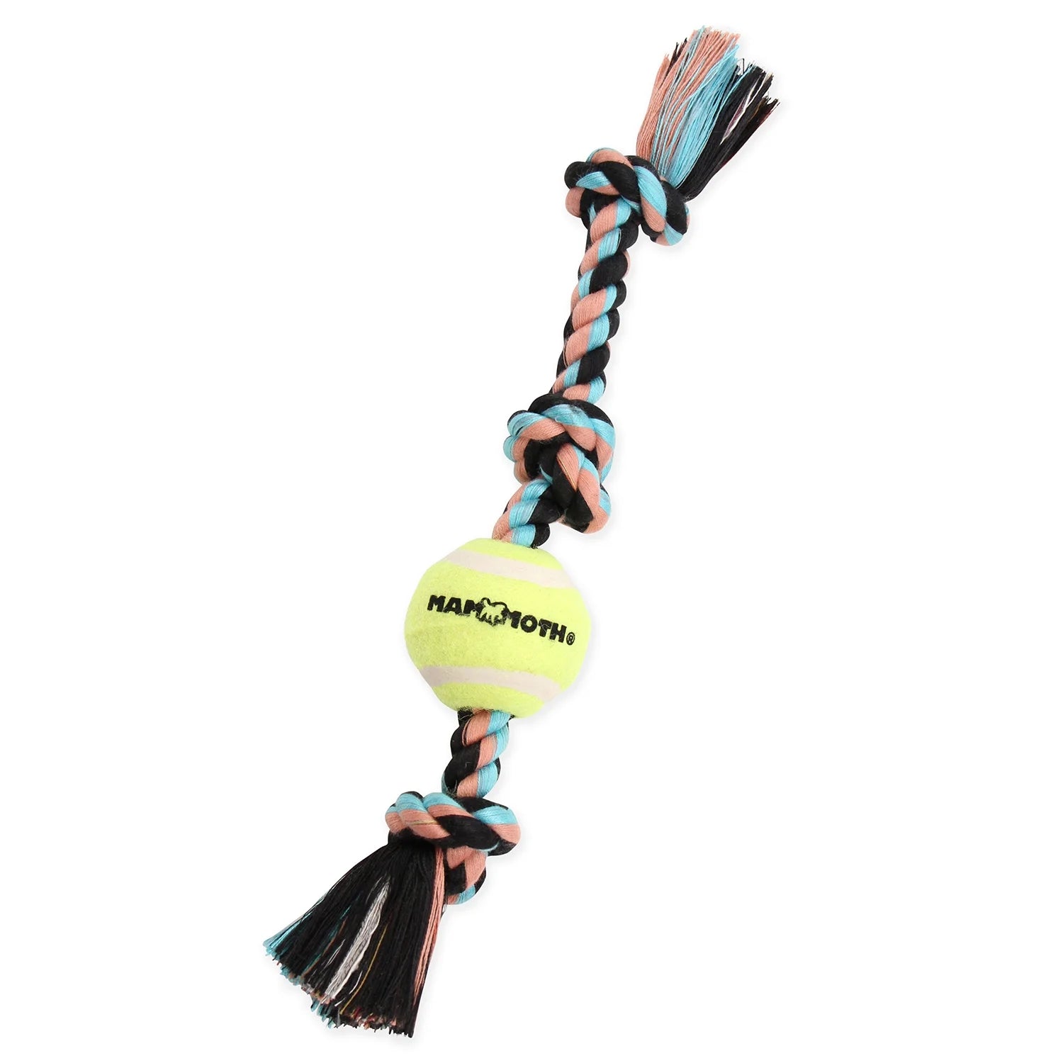 Flossy Chews Cottonblend 3 Knot Tug Rope Dog Toy with 3” Tennis Ball, Medium 20", Assorted Colors
