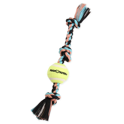 Flossy Chews Cottonblend 3 Knot Tug Rope Dog Toy with 3” Tennis Ball, Medium 20", Assorted Colors
