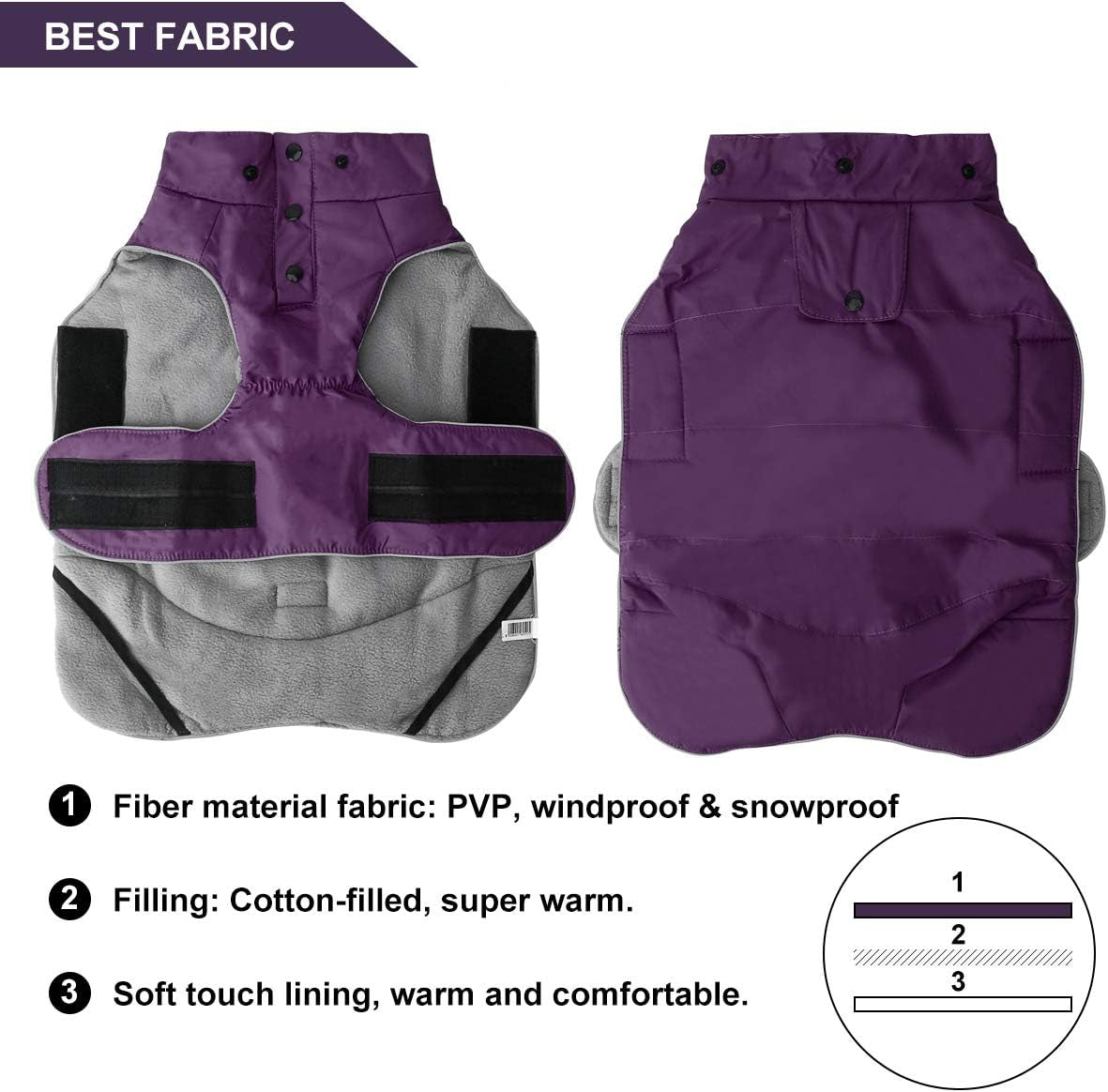 Warm Dog Jacket, Snowproof Windproof Waterproof Dog Winter Coat for Cold Weather - Soft Fleece Lining and Warm Thick Padded Dog Snow Coat with Detachable Hood for Puppy Small Medium Dogs