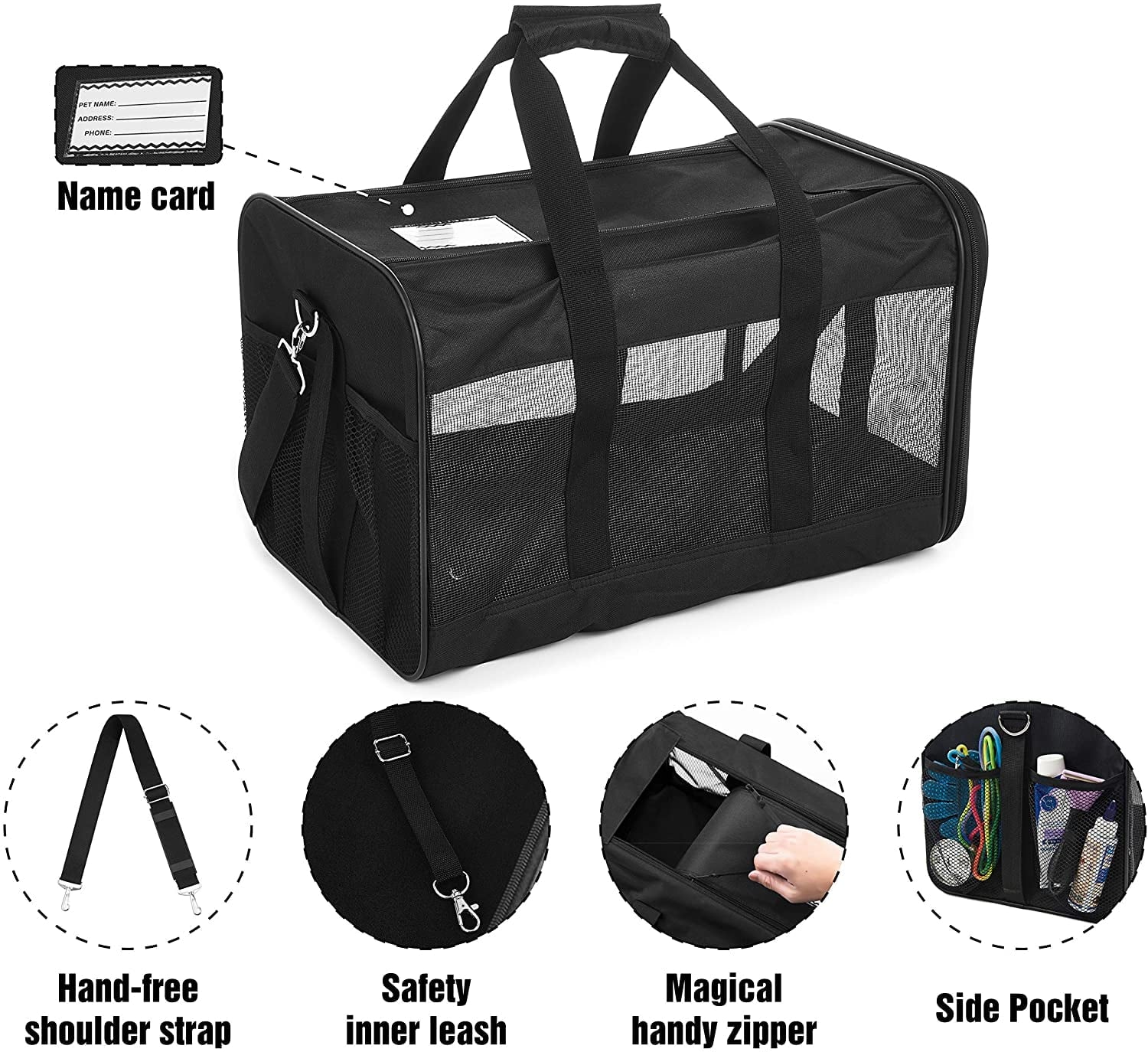 Pet Travel Carrier Soft Sided Portable Bag, Medium