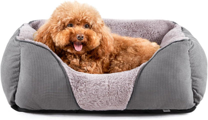 Calming Dog & Cat Beds - Soft Rectangle & Orthopedic Designs, Anti-Slip | Small / Medium Dogs & Indoor Cats (25X21In, Grey)