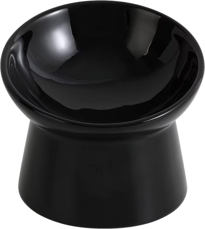 White Small Ceramic Raised Cat Bowls, Tilted Elevated Food or Water Bowls, Stress Free, Backflow Prevention, Dishwasher and Microwave Safe, Lead & Cadmium Free