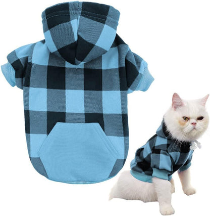Plaid Dog Hoodie Pet Clothes Sweater with Hat and Pocket for Small Medium Large Size Dogs, Soft Winter Warm Dog Cold Weather Coat, Fleece Fall Dog Hooded Sweatshirt for Puppy Cats, Red XL