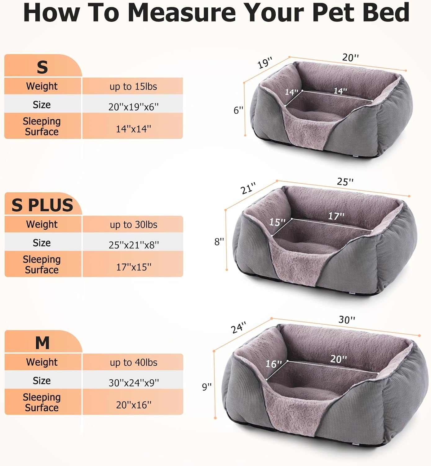 Calming Dog & Cat Beds - Soft Rectangle & Orthopedic Designs, Anti-Slip | Small / Medium Dogs & Indoor Cats (25X21In, Grey)