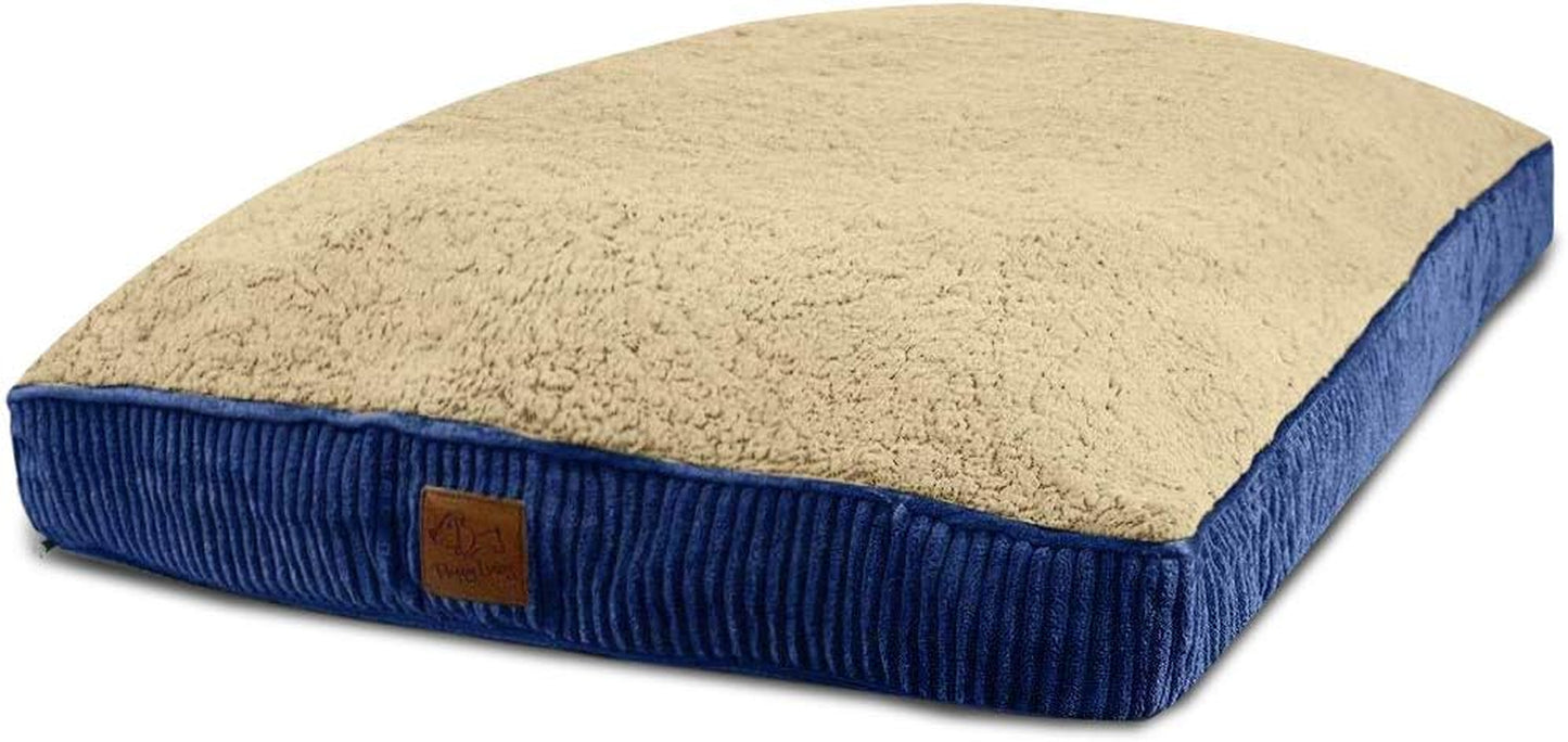 XL Dog Bed Replacement Cover. Removable and Machine Washable Cover for Mattress and Rectangular Pillow Beds. 48L X 30W. Blue with Beige Top.