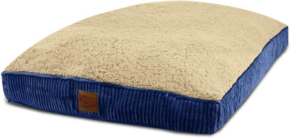 XL Dog Bed Replacement Cover. Removable and Machine Washable Cover for Mattress and Rectangular Pillow Beds. 48L X 30W. Blue with Beige Top.