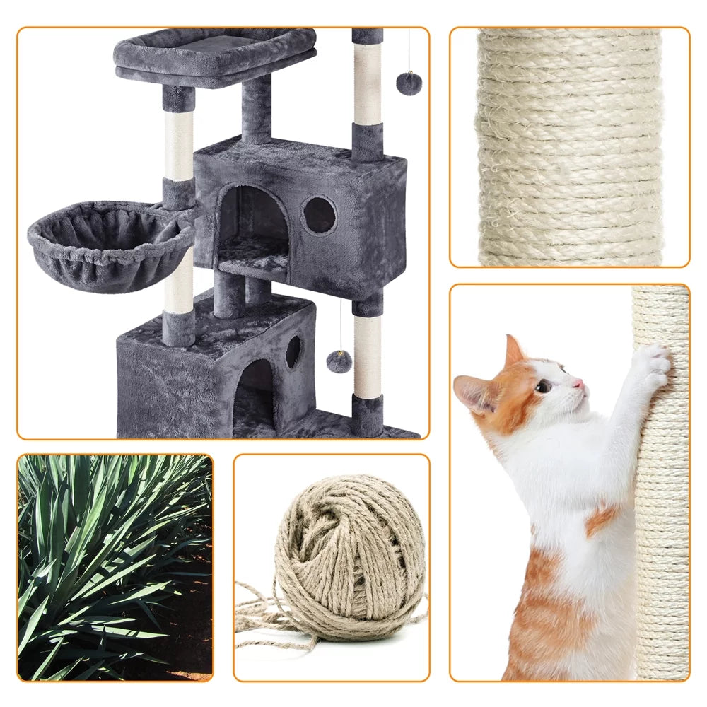 73"H Multi-Level Cat Tree Tower with Condos and Perches, Dark Gray