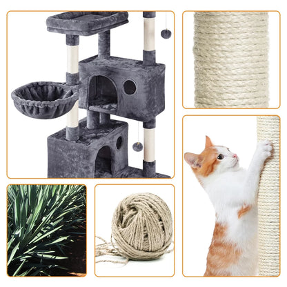 73"H Multi-Level Cat Tree Tower with Condos and Perches, Dark Gray