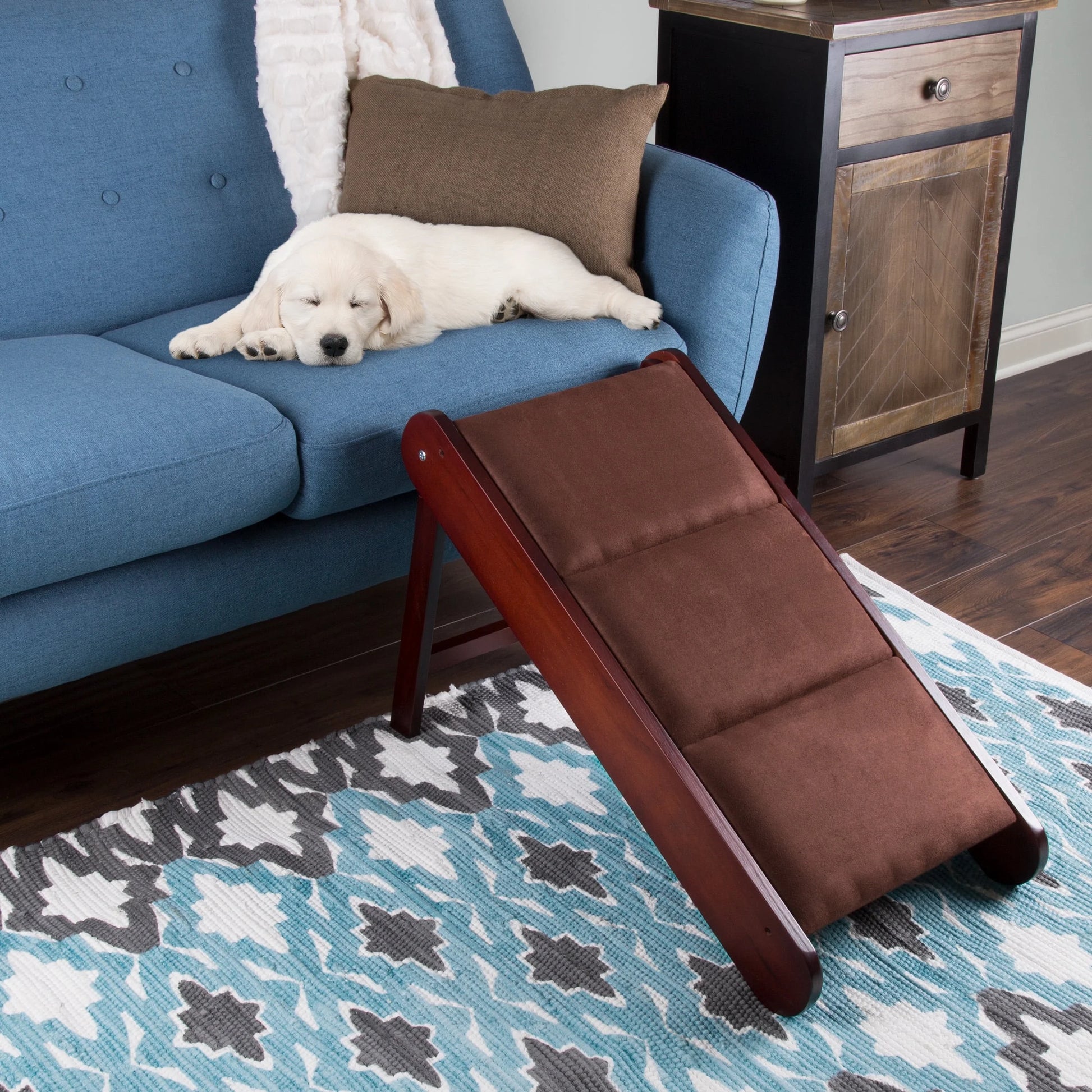 Foldable Wooden Pet Ramp for Beds, Couches, or Vehicles (Brown)