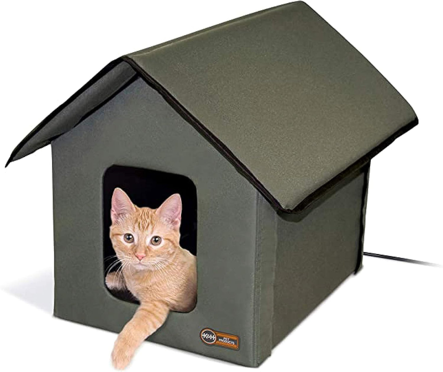 Outdoor Cat House for outside Pets, Weatherproof Outdoor Cat House for Ferals, Insulated Kitty Shelter, 2 Doors, Waterproof Removable Floor Pad, Unheated - Olive/Olive