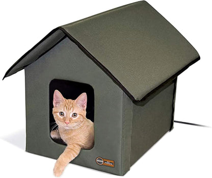 Outdoor Cat House for outside Pets, Weatherproof Outdoor Cat House for Ferals, Insulated Kitty Shelter, 2 Doors, Waterproof Removable Floor Pad, Unheated - Olive/Olive