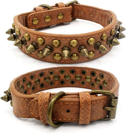 Mushrooms Spiked Rivet Studded Adjustable Pu Leather Pet Collars for Cats Puppy Dogs