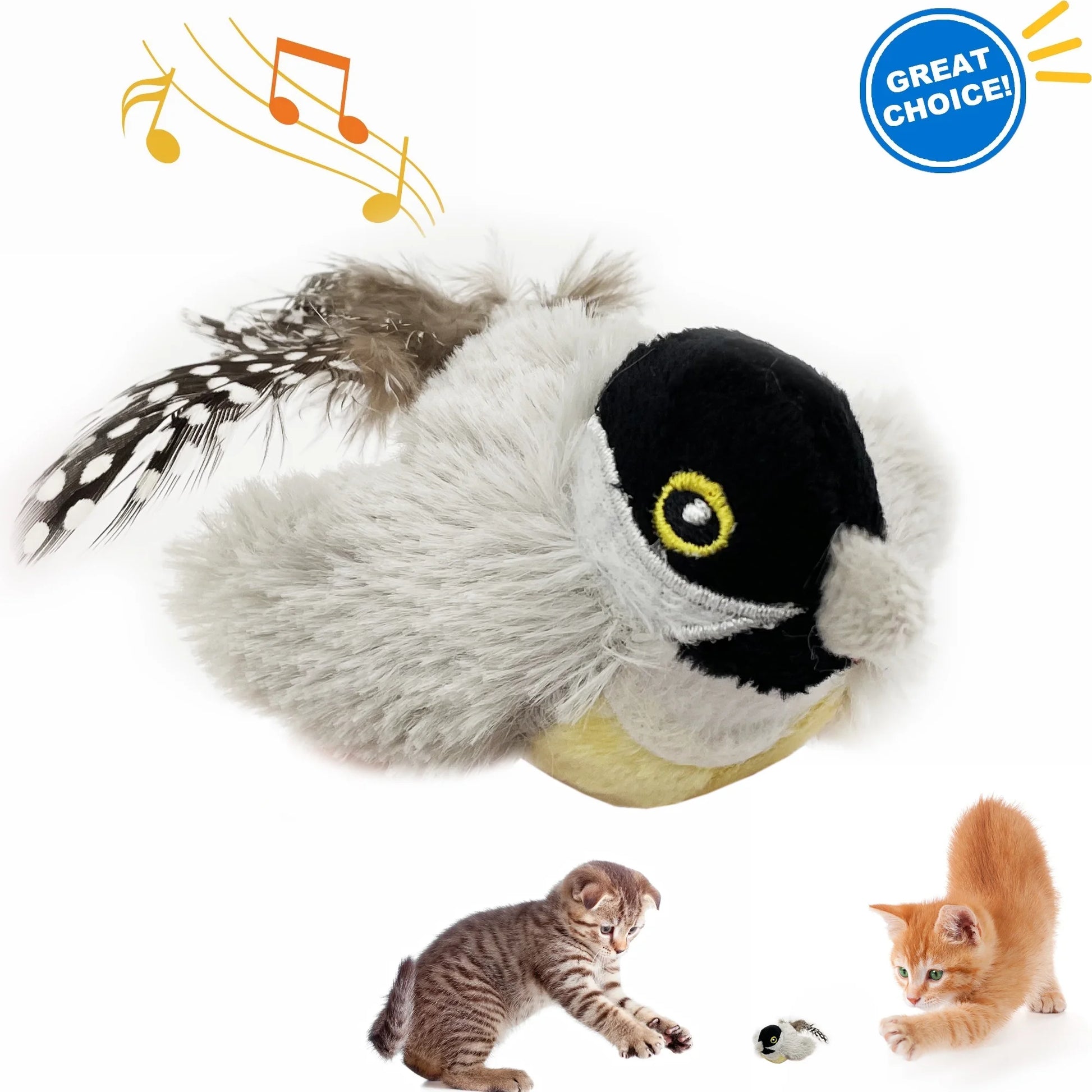 Interactive Electronic Cat Toy, Automatic Chirping Bird Toy Squeaky with Feather Tail, Melody Chaser Toy for Cats to Play Alone, Play and Squeak Kitten Toy for Boredom
