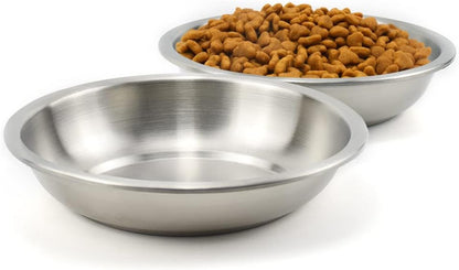 Stainless Steel Cat Bowls, Whisker Fatigue Relief Cat Food Dish, Metal Shallow Wide Large Replacement Plate for Dog and Pet, Ideal for Raised Elevated Pet Feeding Station Stand