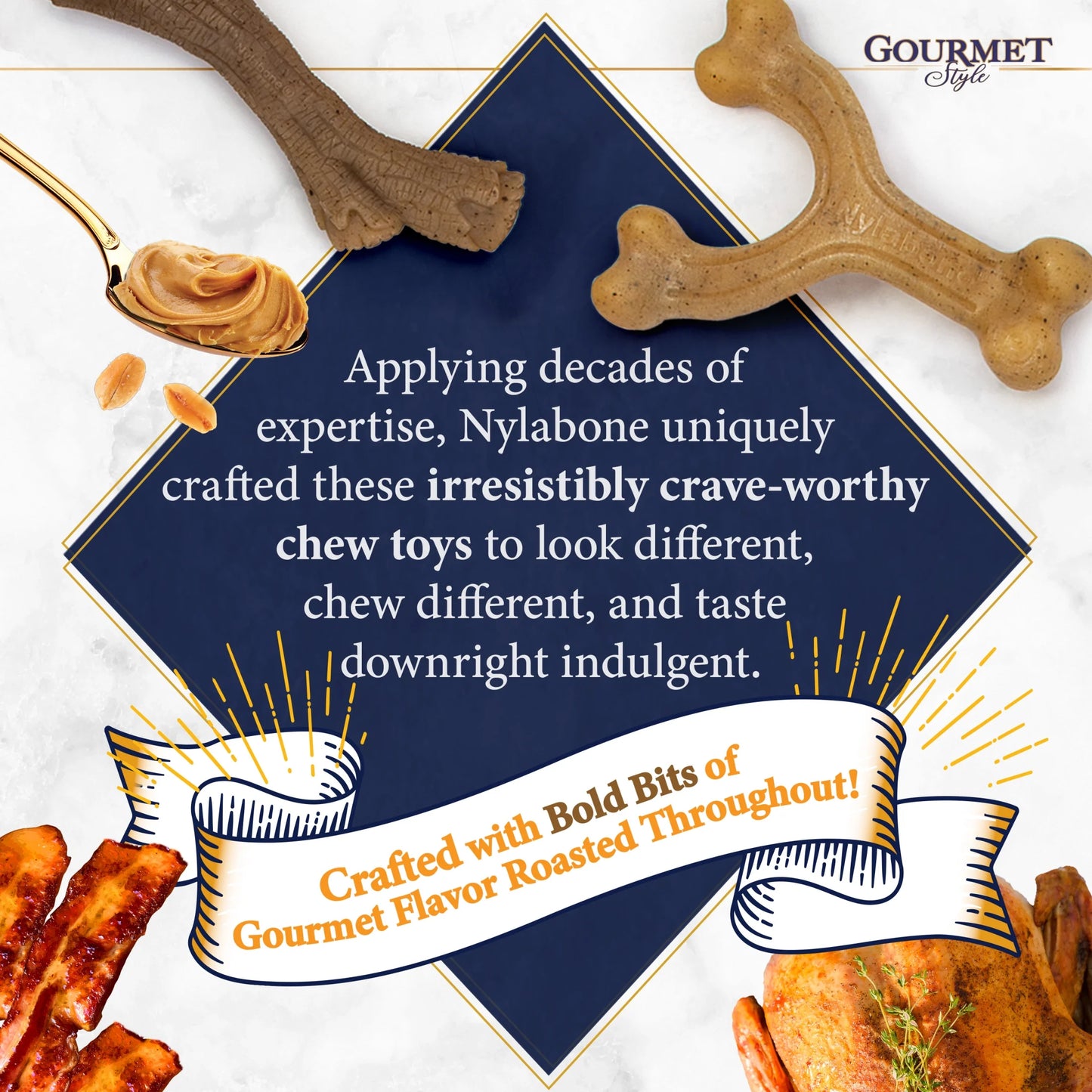 Gourmet Style Nylon Strong Wishbone Dog Chew Toy Peanut Butter Large/Giant - up to 50 Lbs.