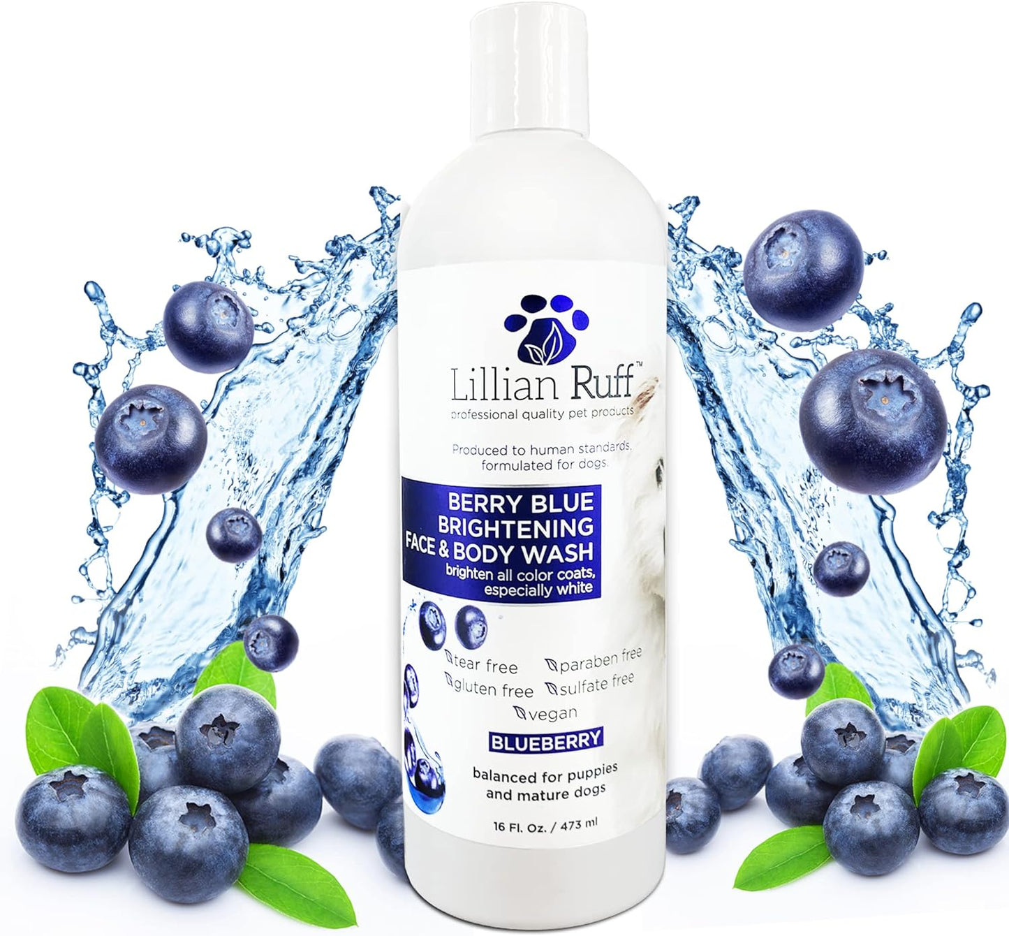 Berry Blue Brightening Face and Body Wash for Dogs - Blueberry Shampoo - Remove Tear Stains, Hydrate Dry Itchy Skin, Add Shine & Luster to Coats (Berry Blue Shampoo Gallon/Pump)