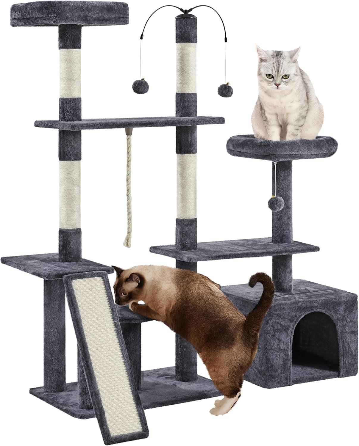 Rotatable Cat Tree 53.5In Multi-Level Cat Tower for Indoor Kittens/Large Cats, Pet House with Scratching Posts,Climbing Furniture Play Center, Light Gray