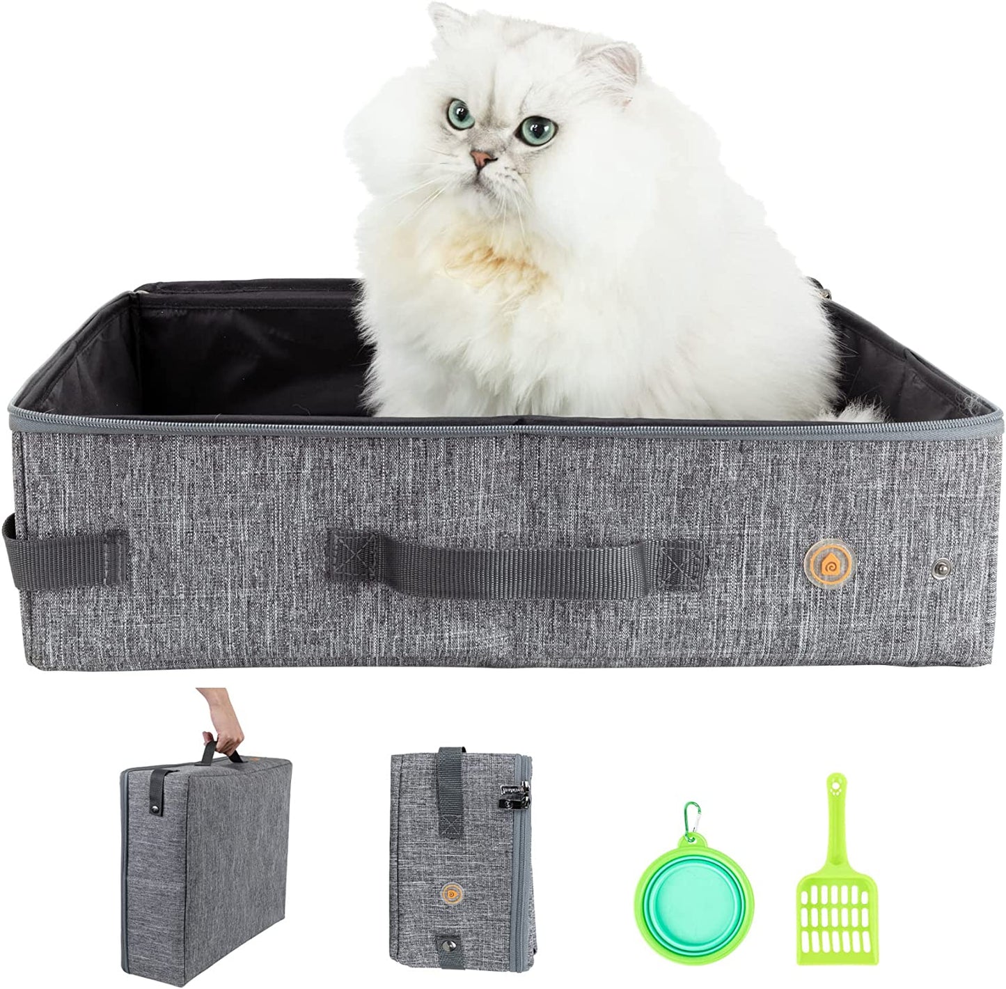 Portable Travel Litter Box for Cats with Lid to Contain Litter and Odor. Easy to Carry, Clean and Store. Easy for Car Travel, Hotle Stays, Flying with Cats