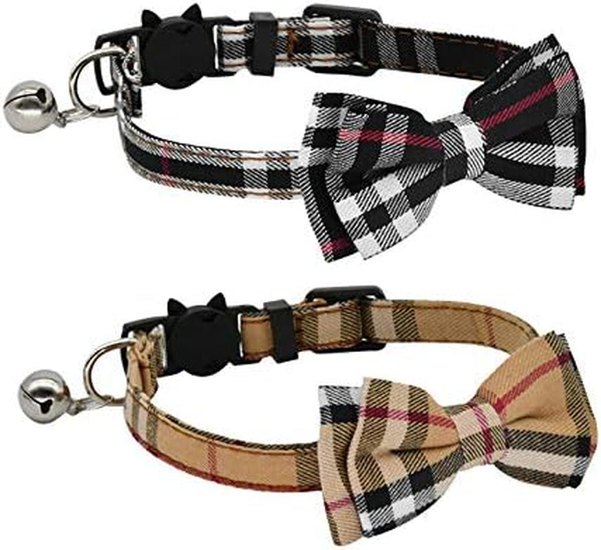 2 Pack/Set Cat Collar Breakaway with Cute  and Bell for Kitty and Some Puppies, Adjustable from 7.8-10.5 Inch (Black+Red)
