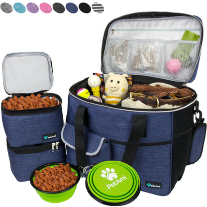 Medium Dog Travel Bag with Food Containers and Bowls, Yellow, 22 L Limit