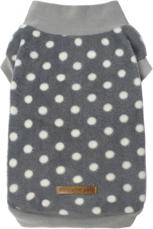Fleece Polka Dot Dog Sweater, Cozy Dog Winter Clothes for Small Dogs Boy Girl, Dog Cold Weather Fleece Sweater, Doggy Pullover Jacket, Pet Outfit, Light Grey, Dark Grey, White, XXL