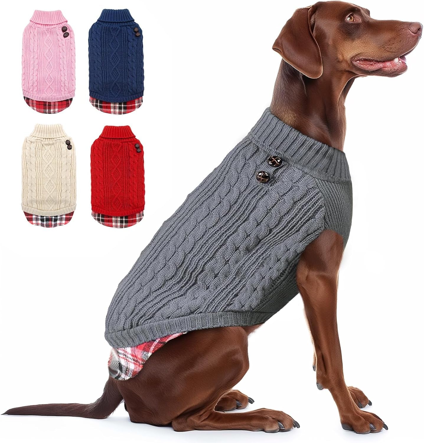 Dog Christmas Sweater Stretchy Pet Coat for Small Dogs Male Turtleneck Small Dog Sweater Red Puppy Clothes Knitwear Puppy Coats with Gingham Patchwork Pet Clothes for Fall Winter