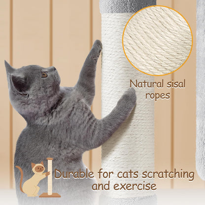 33.5In Cat Tree Tower for Indoor Cats W/2 Cozy Plush Condos, Oversized Perch & Sisal Scratching Posts, Stable Cat Stand House for Large Cats & Pets, Light Gray