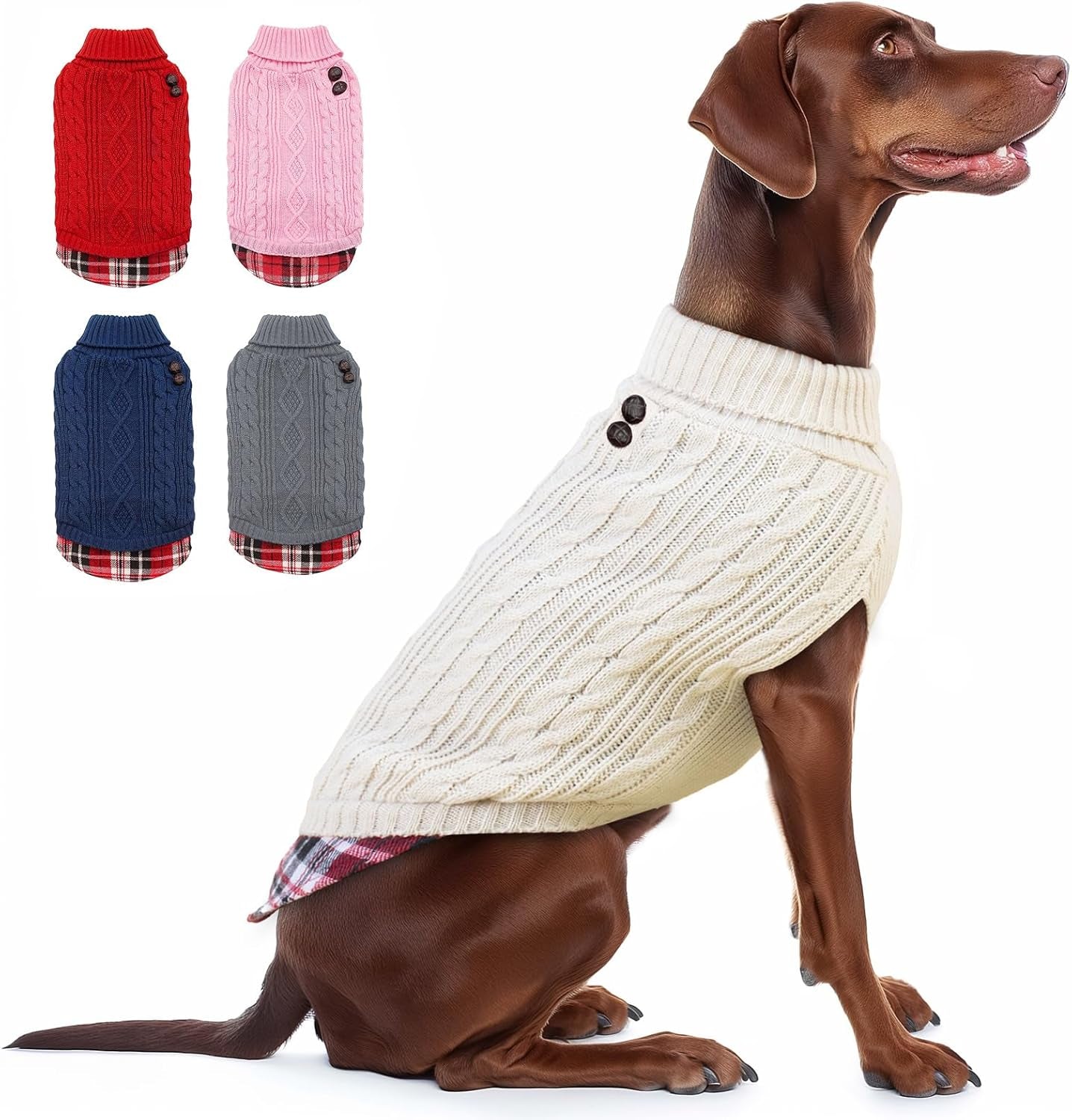 Dog Christmas Sweater Stretchy Pet Coat for Small Dogs Male Turtleneck Small Dog Sweater Red Puppy Clothes Knitwear Puppy Coats with Gingham Patchwork Pet Clothes for Fall Winter