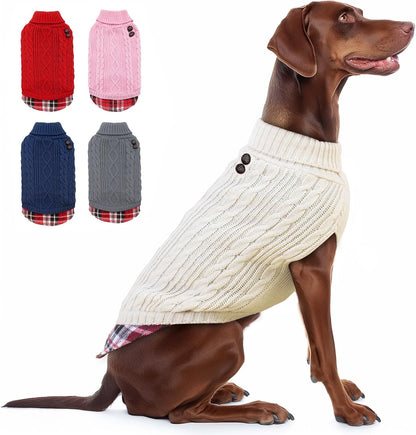 Dog Christmas Sweater Stretchy Pet Coat for Small Dogs Male Turtleneck Small Dog Sweater Red Puppy Clothes Knitwear Puppy Coats with Gingham Patchwork Pet Clothes for Fall Winter