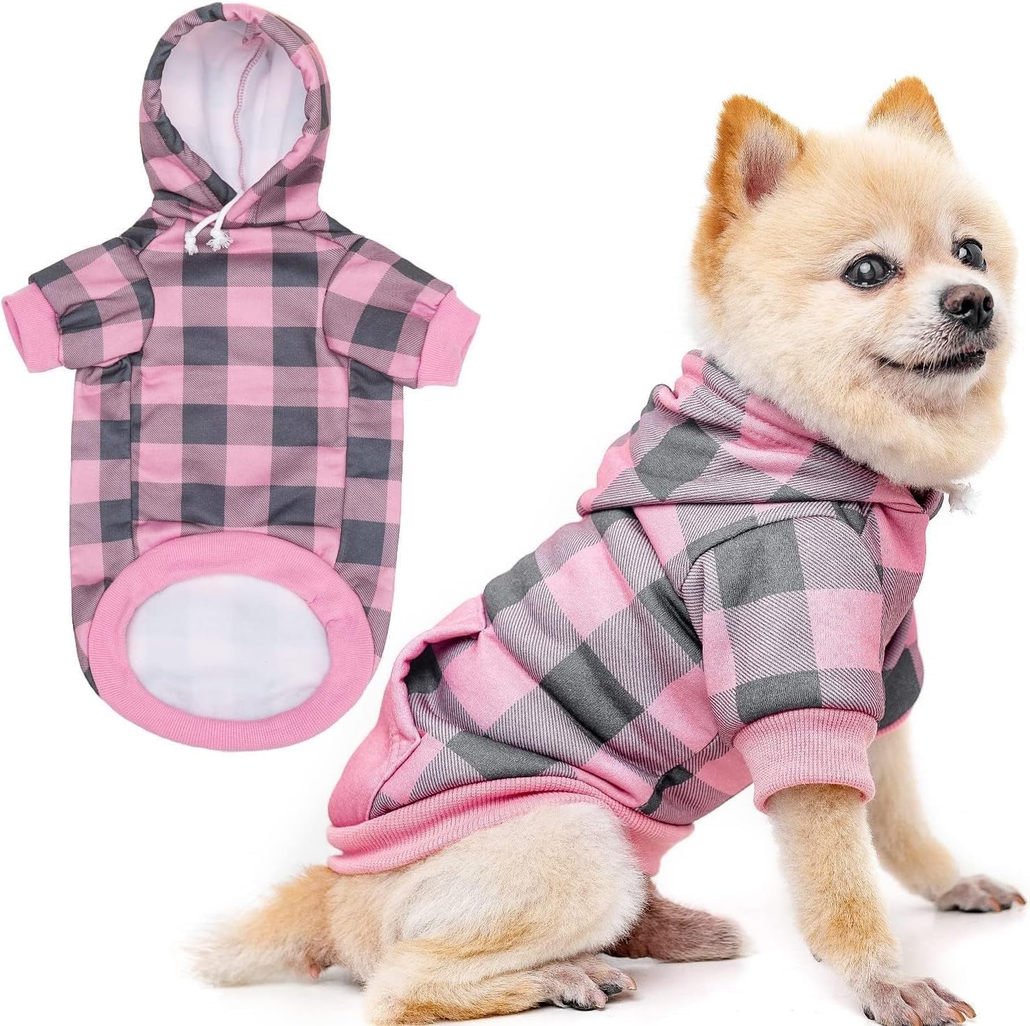 Plaid Dog Hoodie Pet Clothes Sweater with Hat and Pocket for Small Medium Large Size Dogs, Soft Winter Warm Dog Cold Weather Coat, Fleece Fall Dog Hooded Sweatshirt for Puppy Cats, Red XL