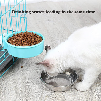 Crate Dog Cat Bowls, Removable Stainless Steel Hanging Pet Cage Bowls for Kennel, Water Food Feeder Cage Coop Cup for Cats, Dogs, Rabbits and Small Animals (Small, Blue)