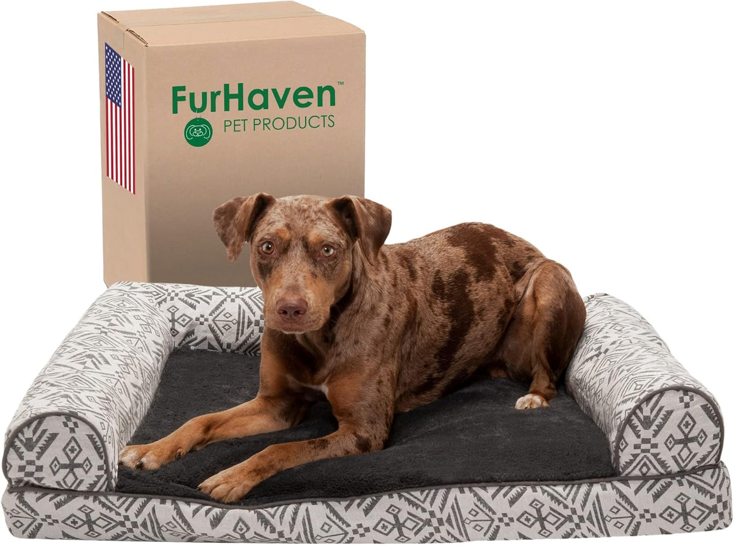 Memory Foam Dog Bed for Large Dogs W/ Removable Bolsters & Washable Cover, for Dogs up to 125 Lbs - Plush & Southwest Kilim Woven Decor Sofa - Desert Brown, Jumbo Plus/Xxl