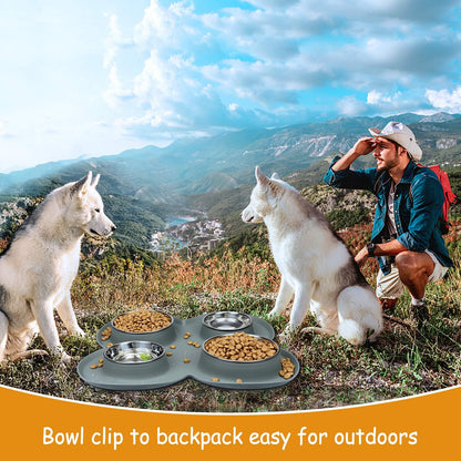 4 Dog Cat Bowls Set Stainless Steel Water and Food Dishes with Non Spill Skid Resistant Silicone Mat for Pets Small Medium Puppy Feeder for Multiple Pets