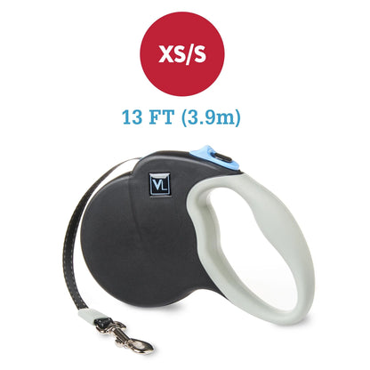 13' Heavy Duty Nylon Reflective Retractable Dog Leash, Black, XS/S - for Dogs up to 26LB