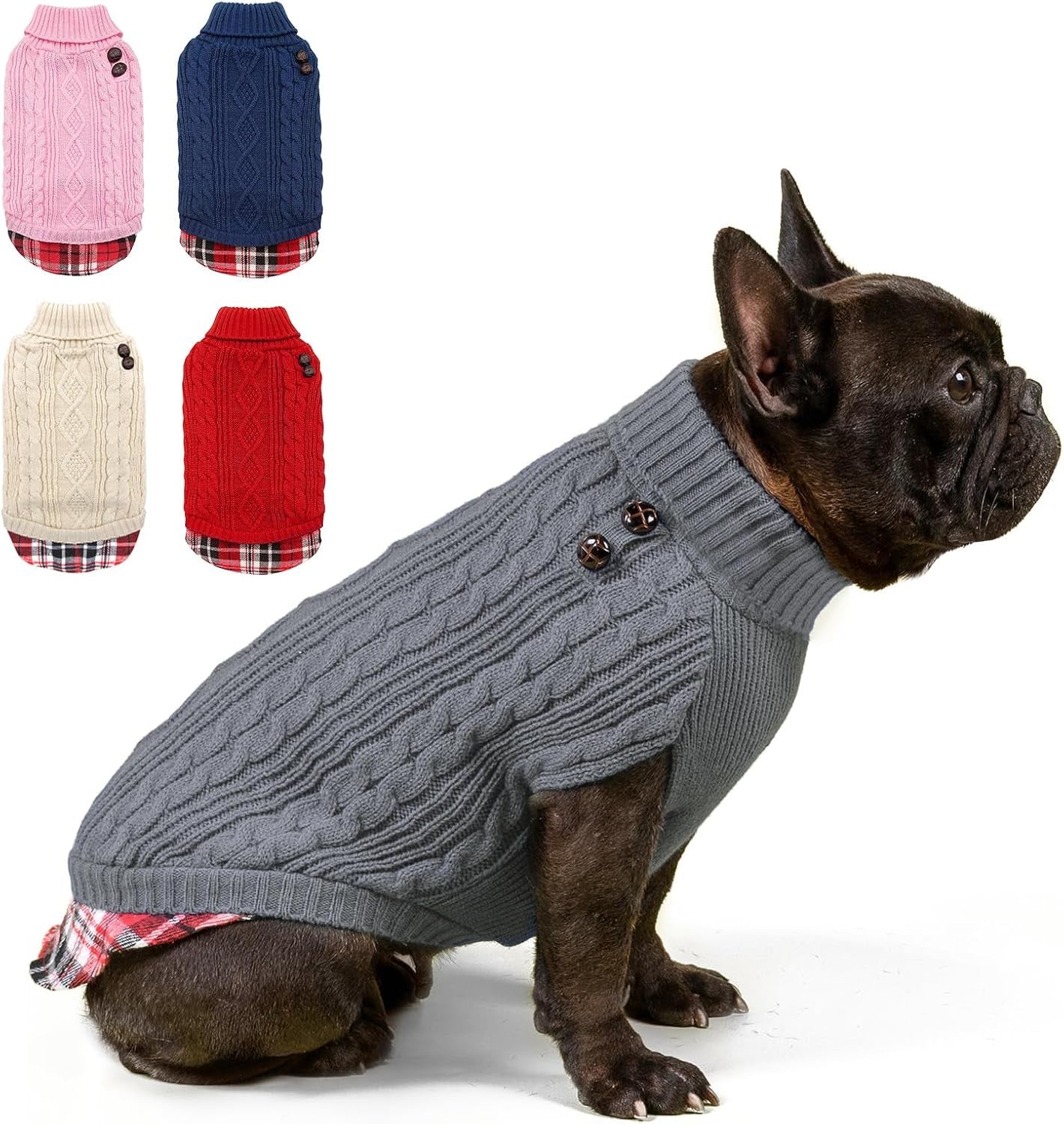 Dog Christmas Sweater Stretchy Pet Coat for Small Dogs Male Turtleneck Small Dog Sweater Red Puppy Clothes Knitwear Puppy Coats with Gingham Patchwork Pet Clothes for Fall Winter