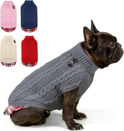 Dog Christmas Sweater Stretchy Pet Coat for Small Dogs Male Turtleneck Small Dog Sweater Red Puppy Clothes Knitwear Puppy Coats with Gingham Patchwork Pet Clothes for Fall Winter