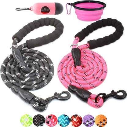 2 Packs 5/6 FT Dog Leash with Comfortable Padded Handle and Highly Reflective Threads Dog Leashes for Small Medium and Large Dogs (5FT-1/2'', Blue+Pink)
