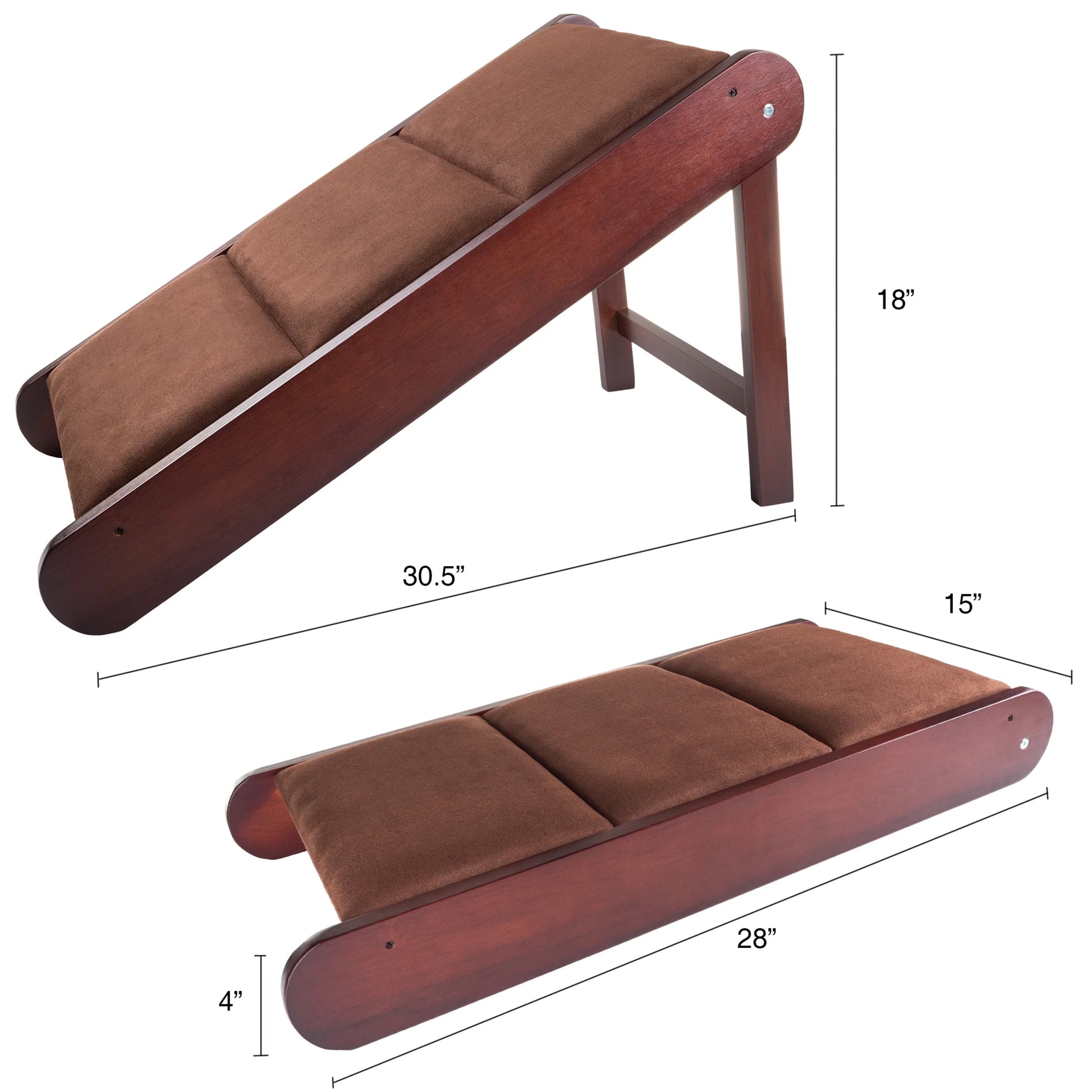Foldable Wooden Pet Ramp for Beds, Couches, or Vehicles (Brown)