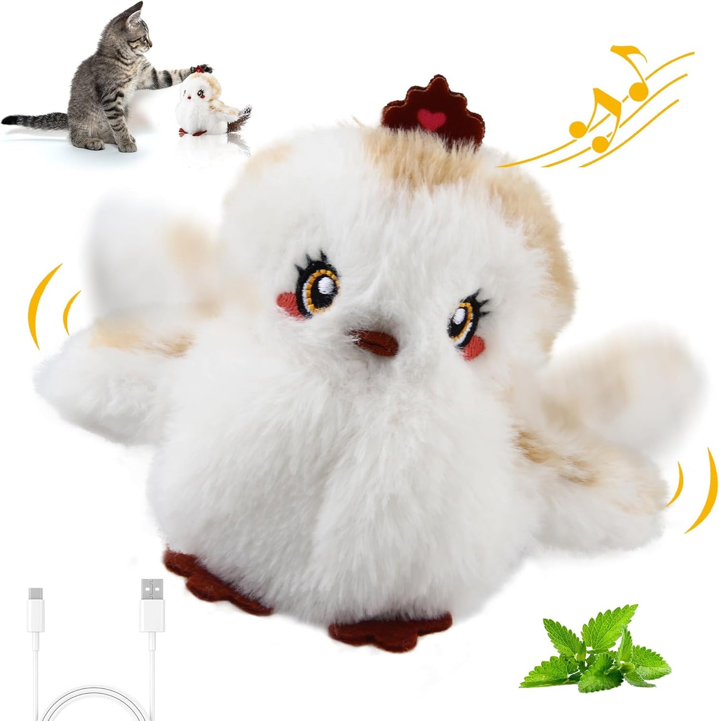 Chirping Bird Cat Toy Set, Interactive Chasing Toy for Indoor Cat, Motion Activated Kitten Play Toys, Squeaky Cats Animal Feather Toy for All Breeds Cats Kicker