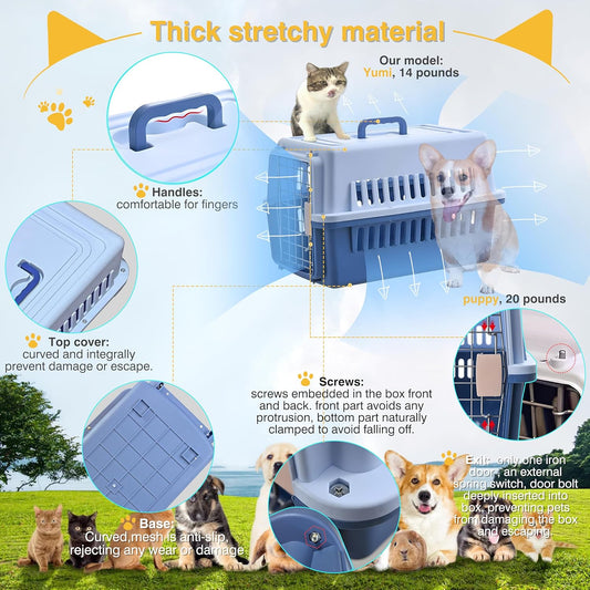 -Pets Spree Travel Pet Carrier Dog/Cat Hard-Sided Carriers for Pets up to 14 Pounds Small Animal Carrier Airline/Road Travel Approved Stout (Blue)