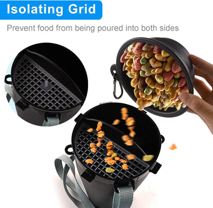 Dog Travel Water Bottle Collapsible Bowls, 2 in 1 Pet Food Container with Collapse Bowls, Outdoor Portable Water Bowls for Walking, Traveling, Camping and Hiking (Black)