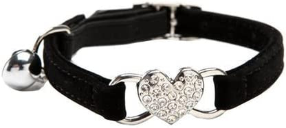 Pink Soft Velvet Safe Cat Adjustable Collar with Crystal Heart Charm and Bells 8-11 Inches(Black+Red+Pink+Blue)