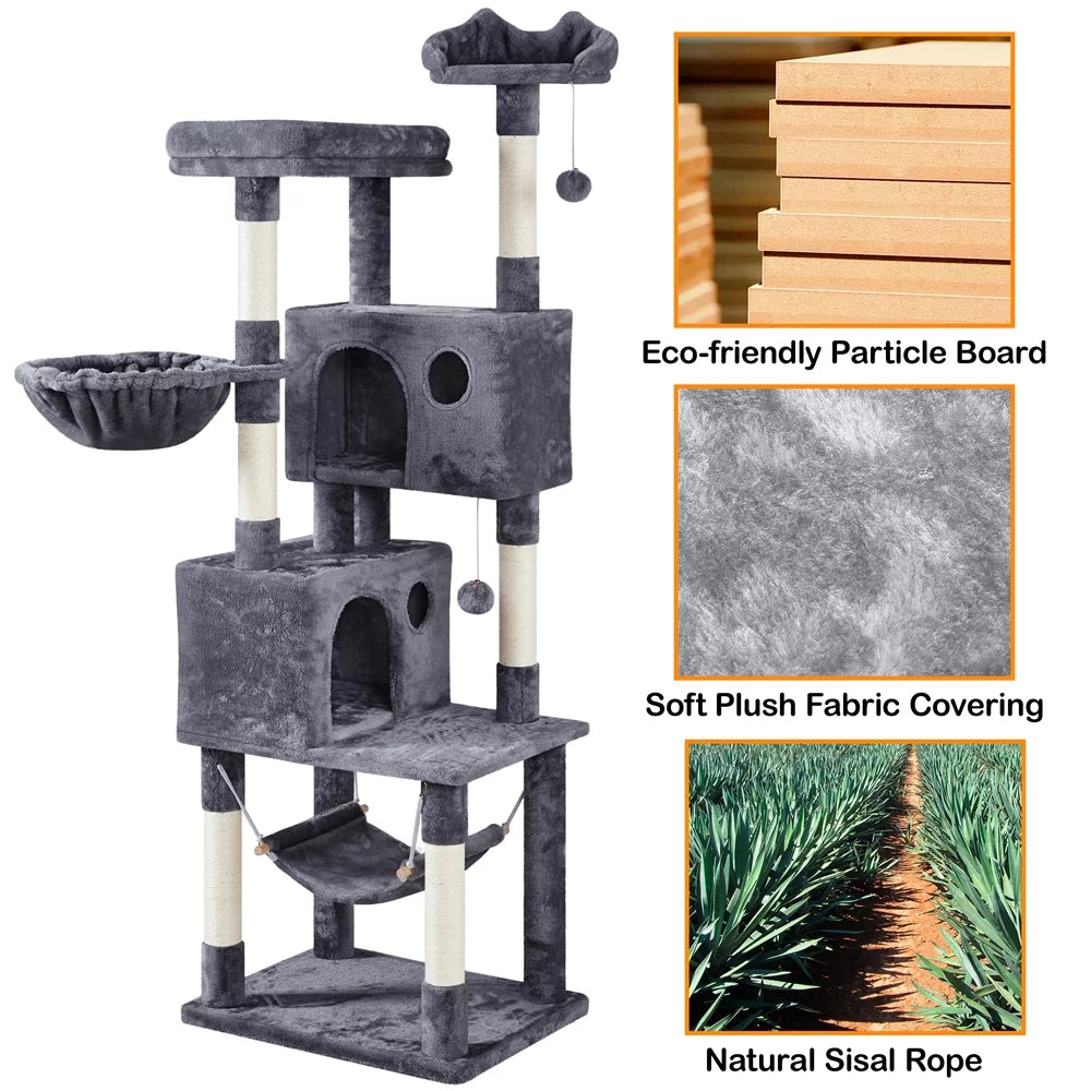 73"H Multi-Level Cat Tree Tower with Condos and Perches, Dark Gray