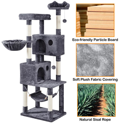 73"H Multi-Level Cat Tree Tower with Condos and Perches, Dark Gray