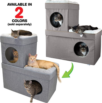 Large Stackable Grey Condo, Cat Cube, Cat House, Pop up Bed, Cat Ottoman, Mansion
