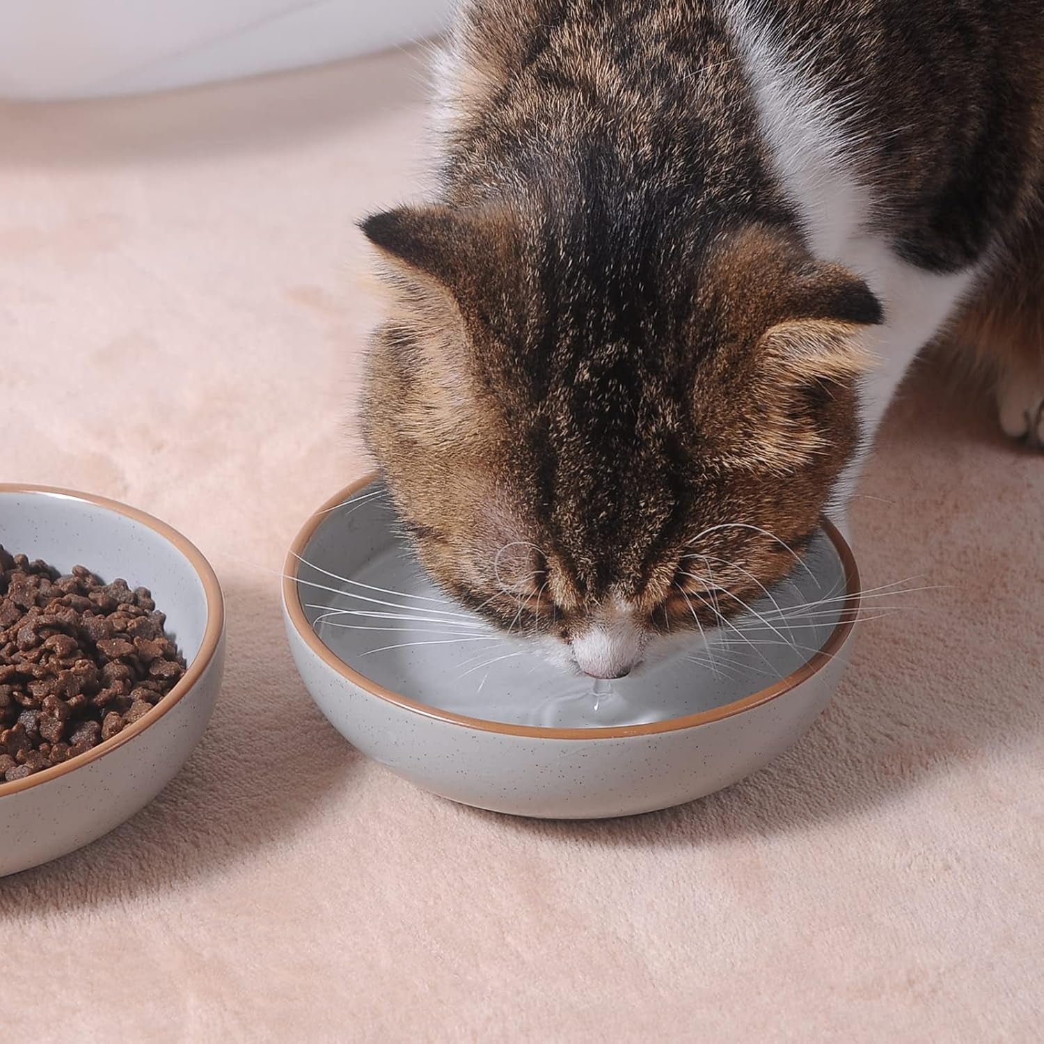 Ceramic Cat Bowls, Howise Cat Food Dish Gray, 5.3 in Shallow Pet Bowl 3 Pack Bowl Set for Kitten Cat Food Bowl and Water Bowl Small Dog Dish