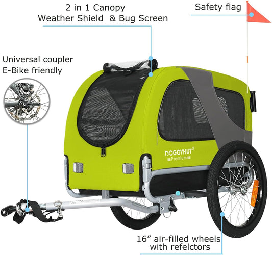 ® Premium M Pet Bike Trailer & Stroller 2-In-1,For Dogs up to 50 Lbs,Parking Brakes,Easy Folding Cart Frame, Universal Bicycle Coupler,E-Bike Friendly