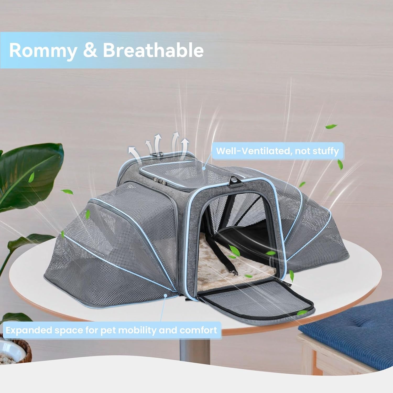 Expandable Small Cat Carriers Dog Carrier, Airline Approved Soft-Sided Portable Washable Pet Travel Carrier with Two Extension up to 9LB