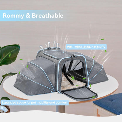 Expandable Small Cat Carriers Dog Carrier, Airline Approved Soft-Sided Portable Washable Pet Travel Carrier with Two Extension up to 9LB